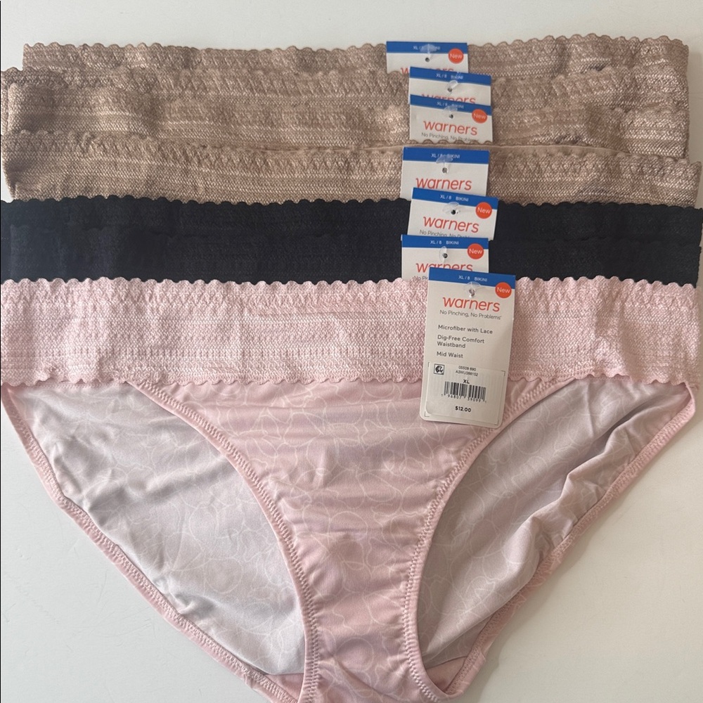 Warners Microfiber Lace Mid Waist Bikini Panties 7 Pairs Size XL / 8